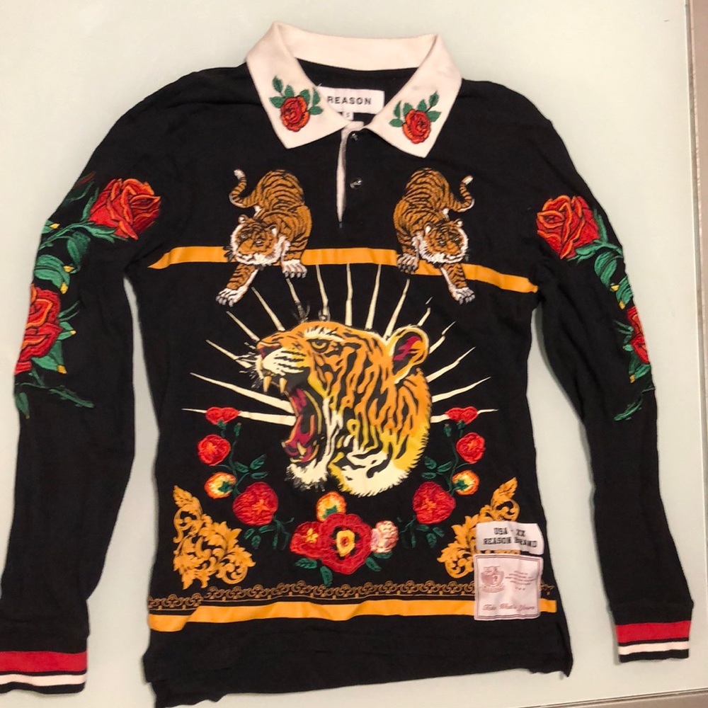 The Tigers Rugby Long Sleeve Polo Shirt in Black